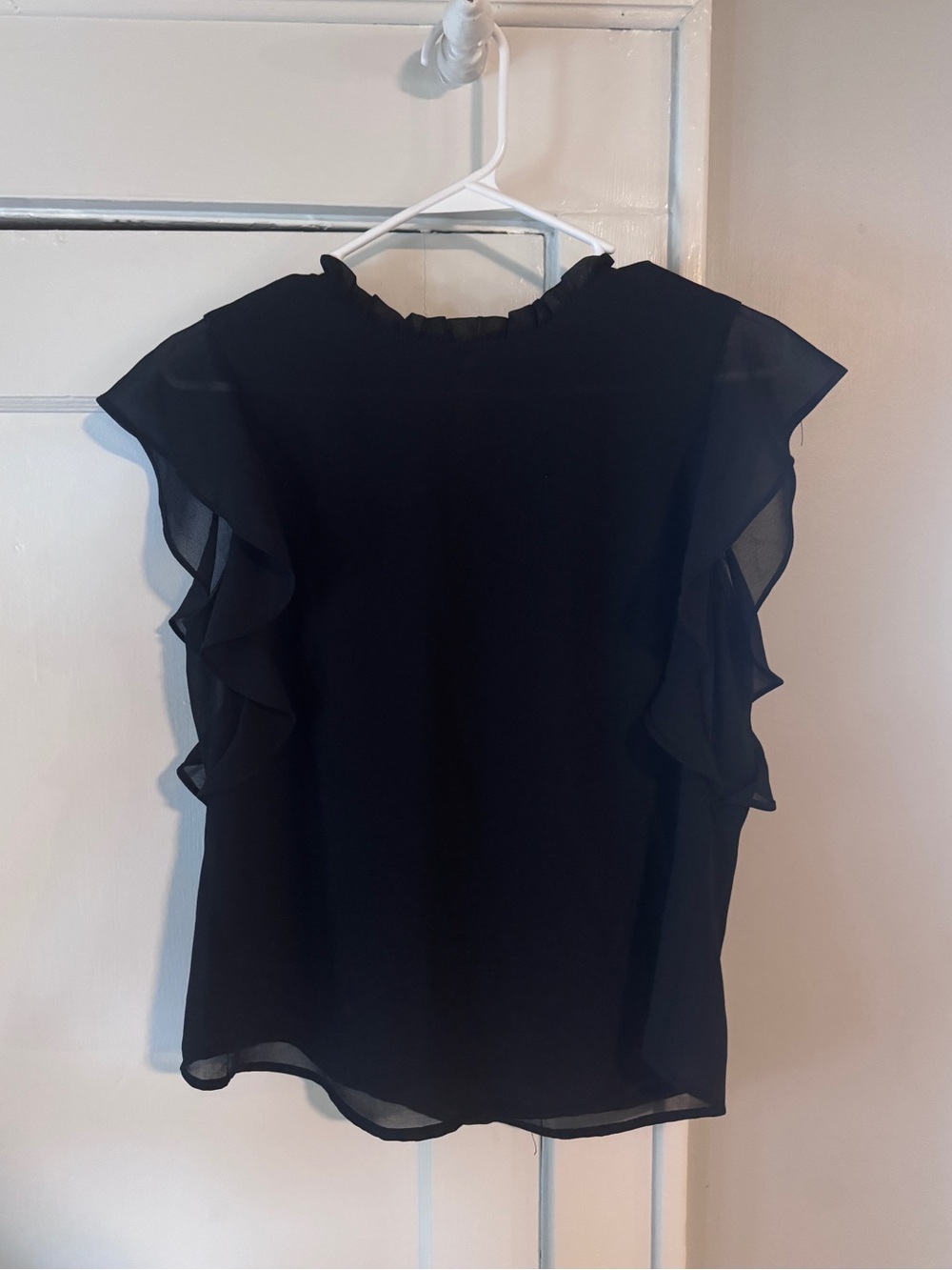 Black Ruffle Sleeve Chiffon Women's Top